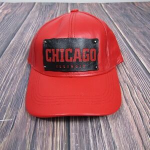 Genuine Leather Chicago Hat Red USA Made Strapback Adjustable Bulls Colors